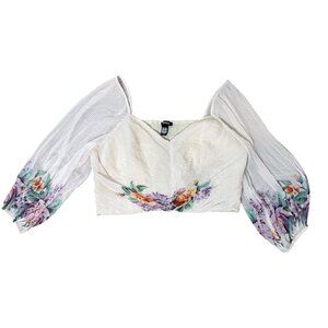 Express Floral Off-Shoulder Top XL White Purple Orange Blouse, Sustainable